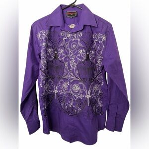 Patroncito Purple Embroidered Button-Up Shirt NWOT